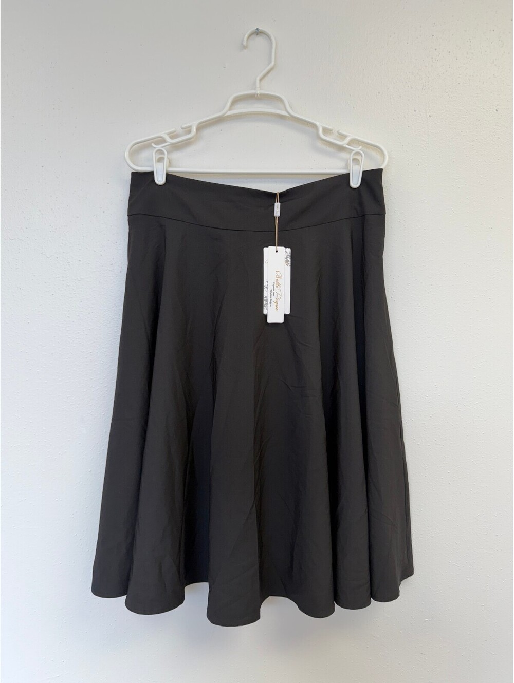 Belle Poque Black A-Line Midi Skirt with Waist Tie Bow, Size XL